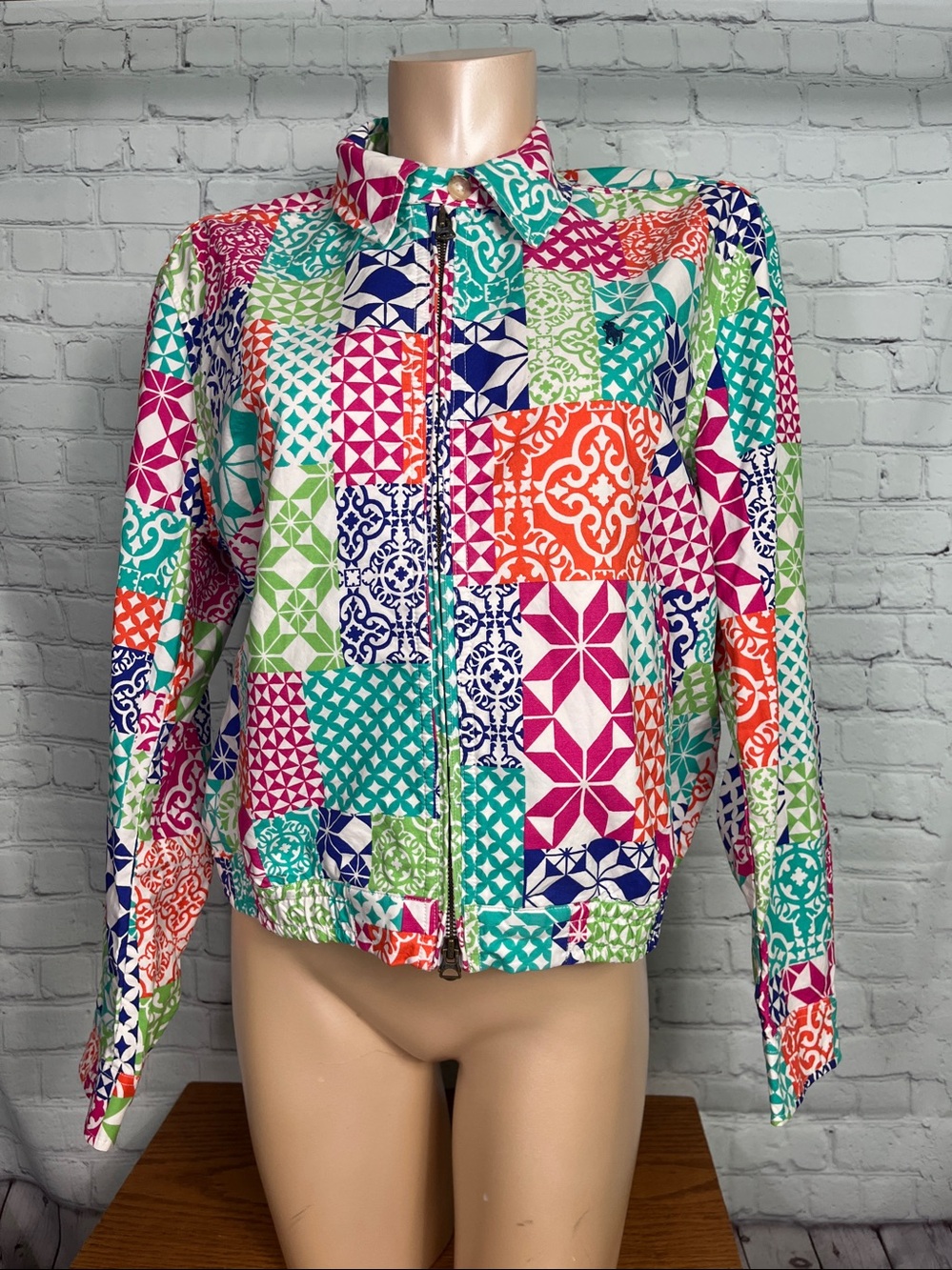 Polo Ralph Lauren Eisenhower Multi Color Geometric Cotton Jacket - Large zip up